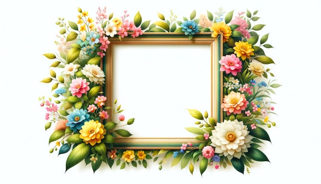 Golden frame embellished with a lush assortment spring flowers