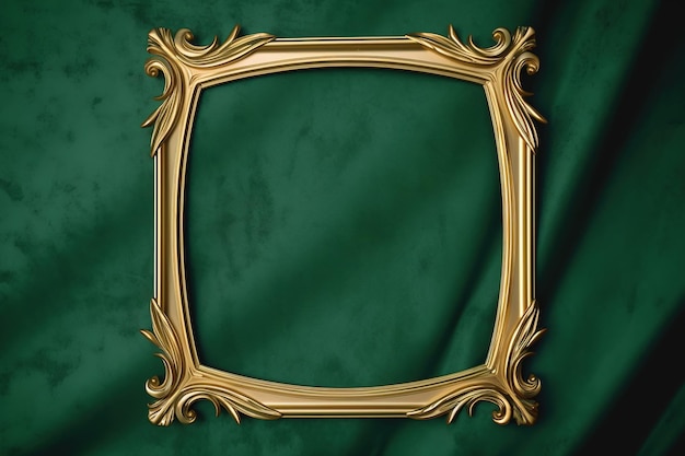 Photo golden frame on green background