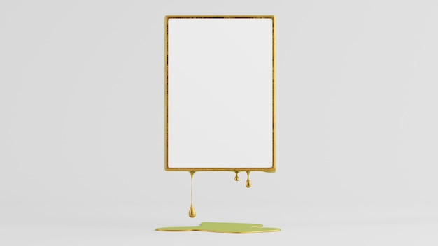 Golden frame melting mock up 3d rendering