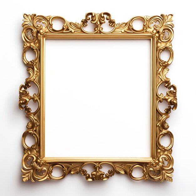 白い背景に隔離された絵画の鏡や写真のための金色のフレーム