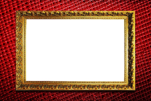 Photo golden frame on red texture background