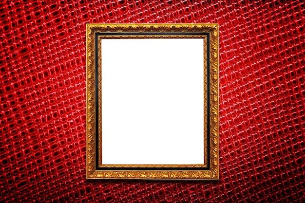 golden frame on red texture background