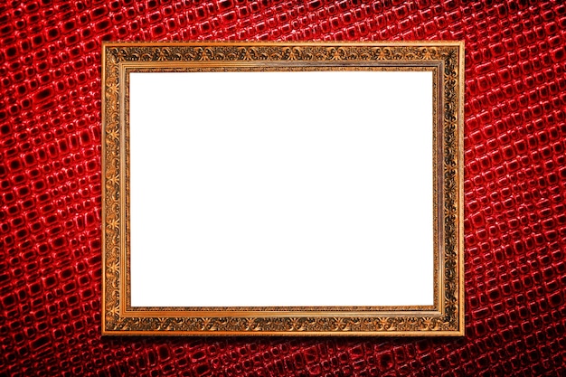 Golden frame on red texture background