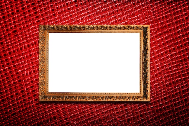 golden frame on red texture background