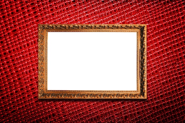 Golden frame on red texture background