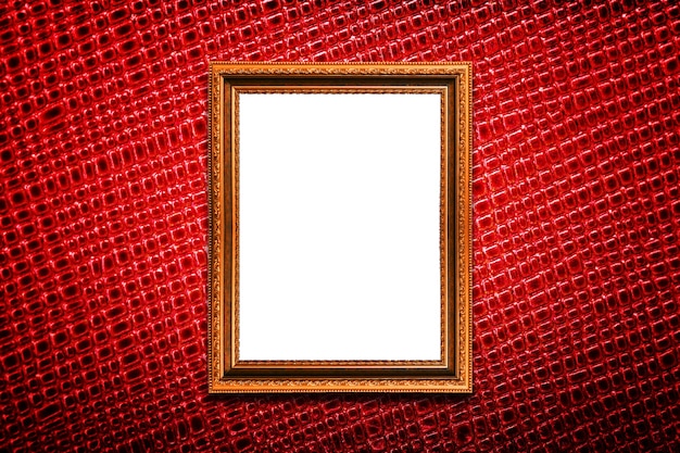 Golden frame on red texture background