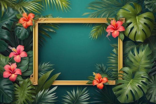 Golden frame on a tropical background