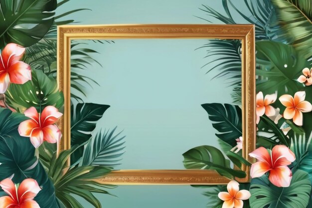 Golden frame on a tropical background