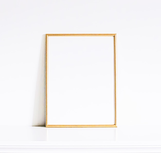 Golden frame on white furniture luxury home decor and design for mockup poster print and printable art online shop showcase