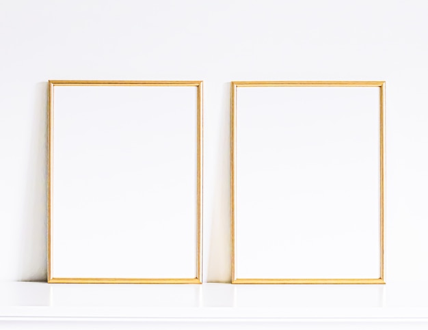 Golden frame on white furniture luxury home decor and design for mockup poster print and printable art online shop showcase