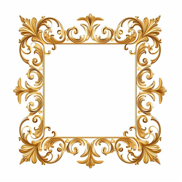 Photo a golden frame with a decorative pattern on a white background generative ai