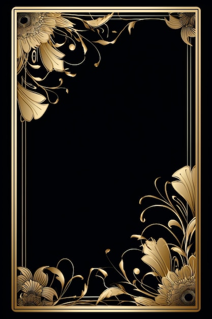 Golden frame with floral design on black background