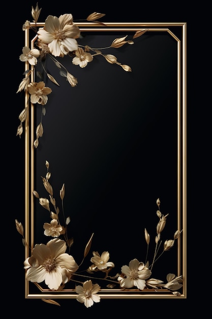 golden frame with flowers on black background