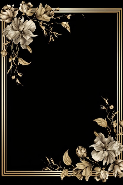 golden frame with flowers on a black background