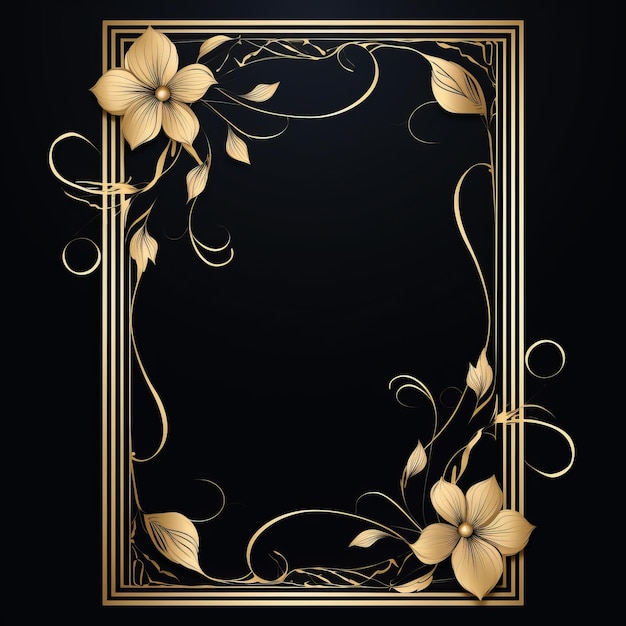 golden frame with flowers on a black background