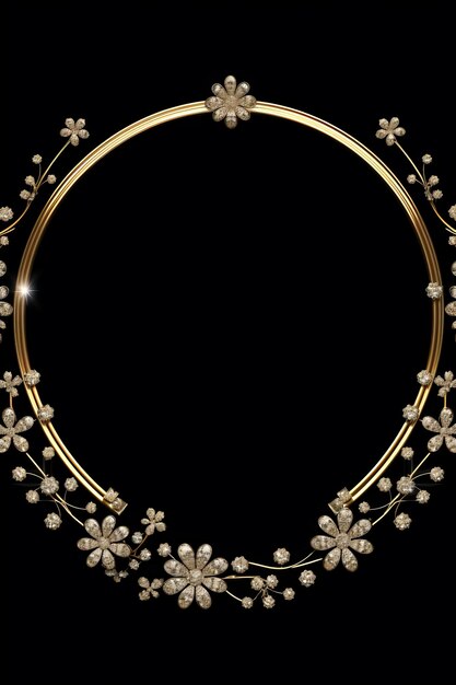 golden frame with flowers and diamonds on a black background