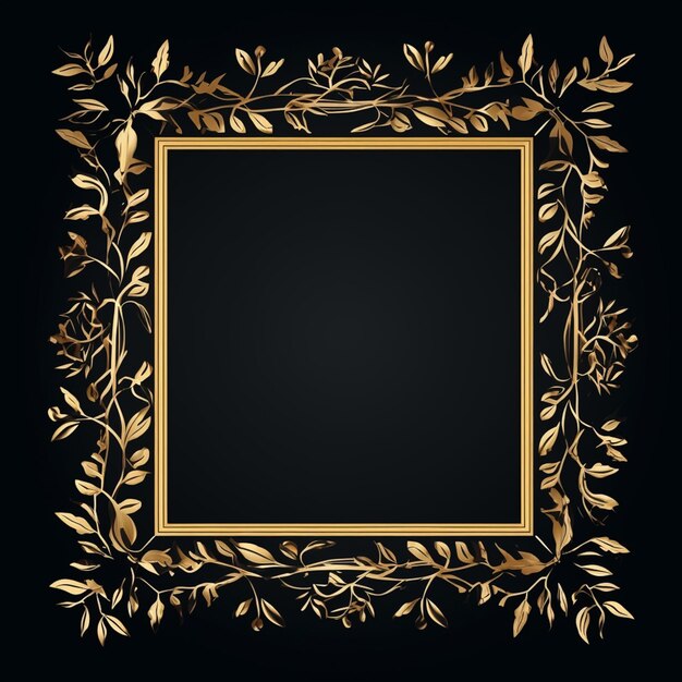 Photo golden frame with leaves on black background generative ai