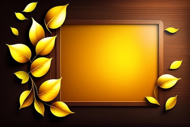 A golden frame with leaves on a dark wood background