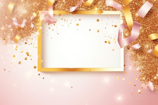 Photo golden frame with pink glitter