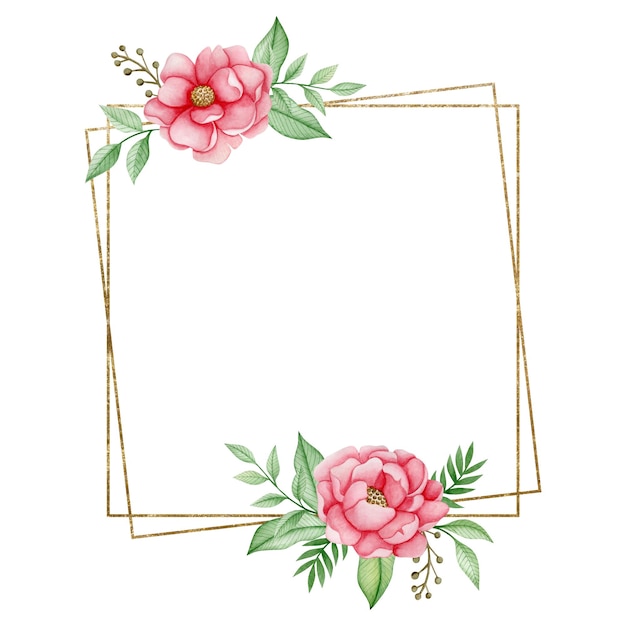 Golden frame with rose flowers illustration