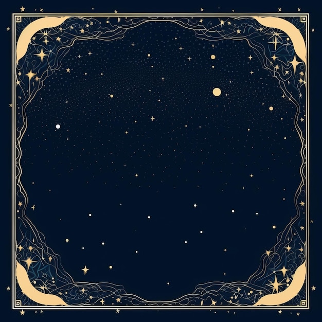 golden frame with stars and moon on a dark blue background