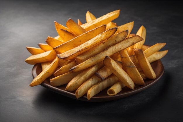 Golden French fries in a plate top view ai generative