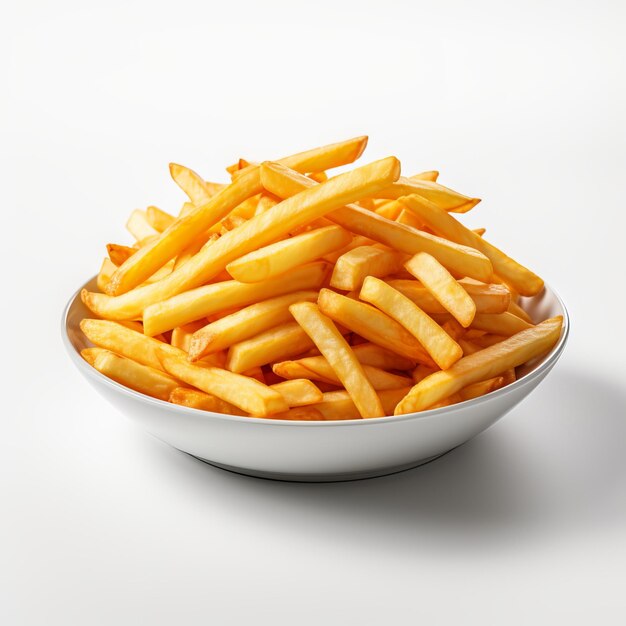 Photo golden french fries potatoes on a plate isolated on white background top view