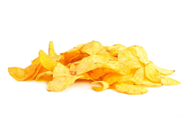 Golden fresh chips isolated on white