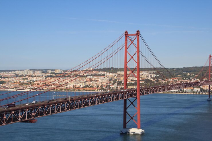 Foto golden gate bridge in de stad tegen een heldere lucht.