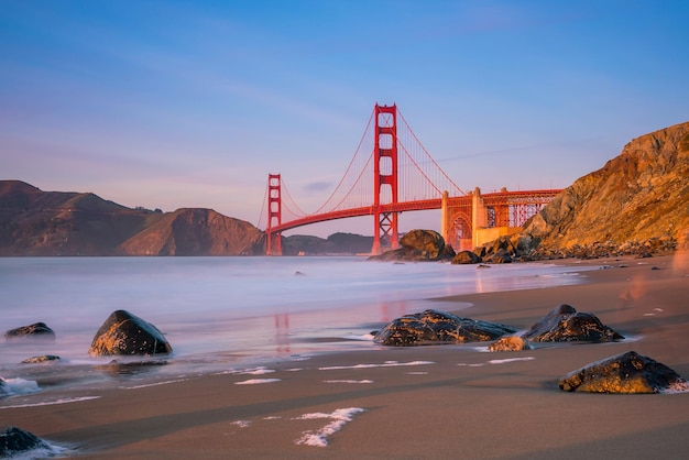Golden Gate Bridge in San Francisco California at sunset