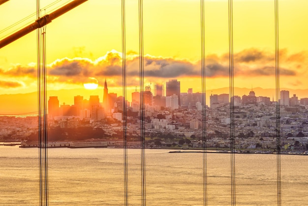 Golden Gate Bridge in San Francisco California USA at sunrise