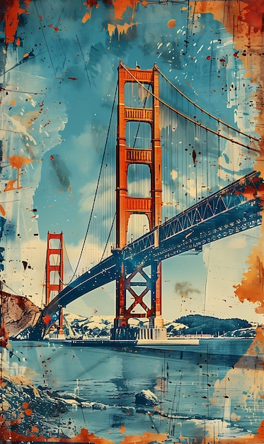 Golden Gate Bridge in San Francisco With Rusted Metal Textur Illustration Trending Background Decor