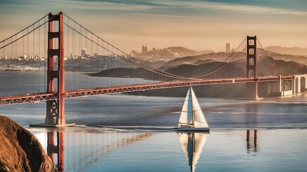 Golden gate bridge in san francisco with sailing boat