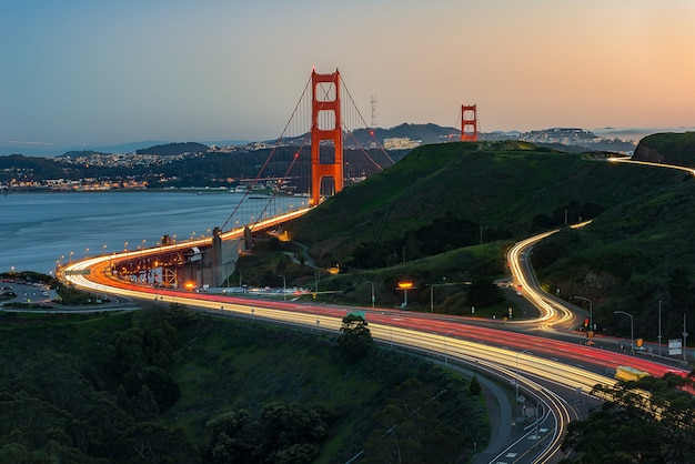 Golden Gate Bridge during sunset