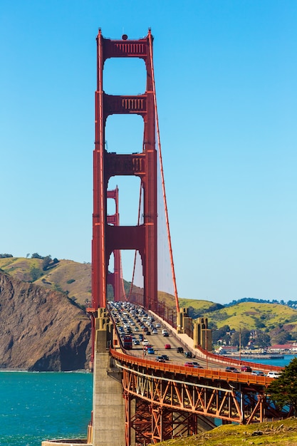 Golden Gate Bridge traffic in San Francisco California
