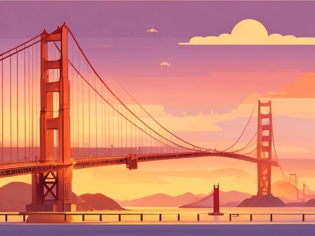 Photo golden gate glow a mesmerizing sunset panorama of the iconic bridge