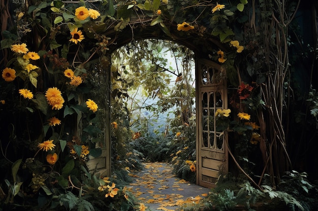 Golden Gateway Entrance Through Sunflowers