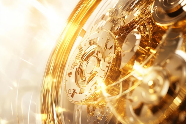 golden gears in a bright light symbolizing innovation teamwork and industrial design