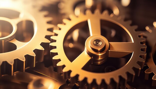 Golden gears of the mechanism closeup