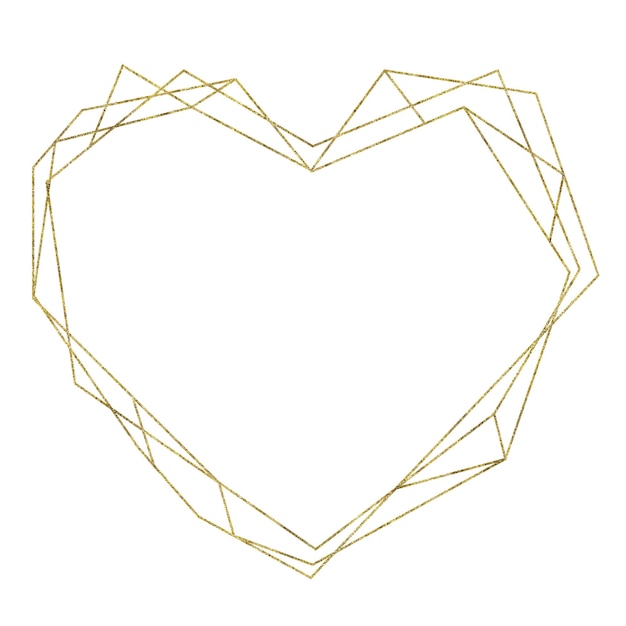 Golden geometrical heart frame isolated on white background