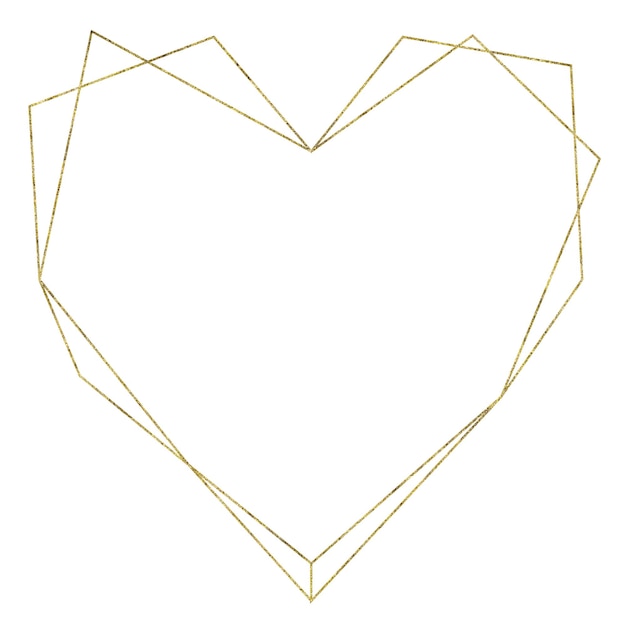 Foto cornice cuore geometrico dorato isolato su sfondo bianco