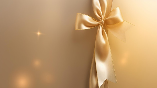 golden gift bow on golden background with copy space for text or image