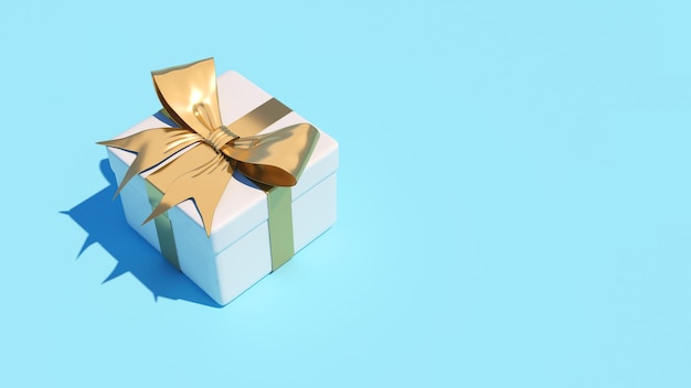 Golden gift box festival celebration,golden christmas gift box on a blue background,3D rendering