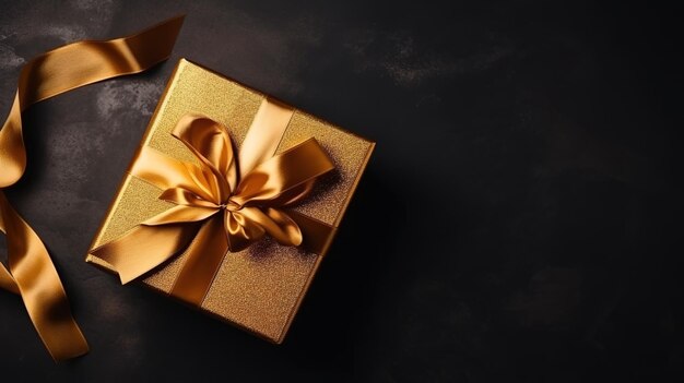 Golden Gift Box with Ribbon Generative AI