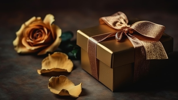 Golden Gift Box with Ribbon Generative AI