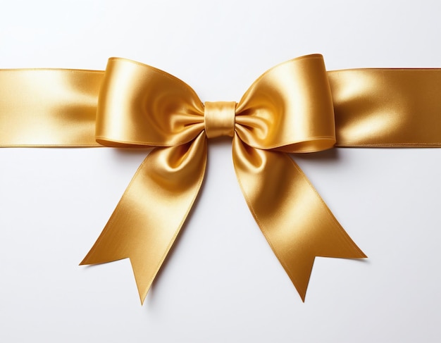 Golden gift ribbon bow straight isolated on white