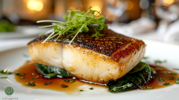 Golden Glazed Black Cod Delight in a Sunlit Michelin Star Setting