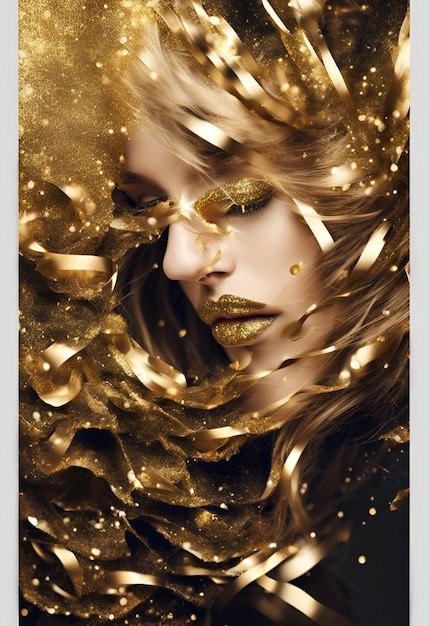 Photo golden glitter art of woman