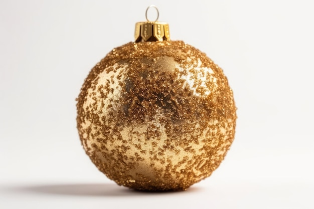 Golden Glitter Ball For Christmas Tree On White Background Generative AI