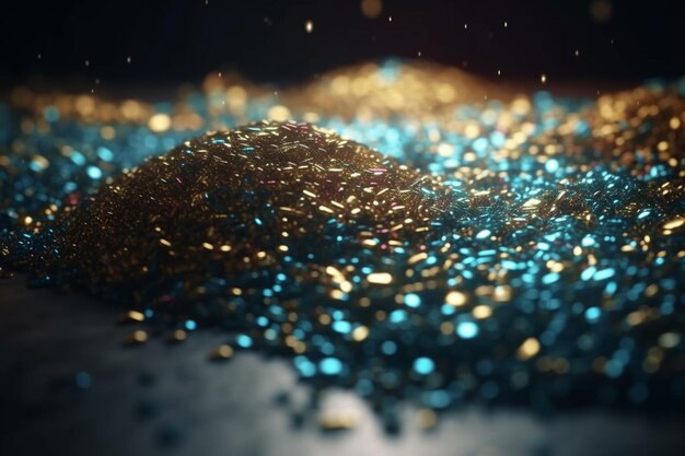 Golden glitter bokeh on black background Christmas and New Year concept